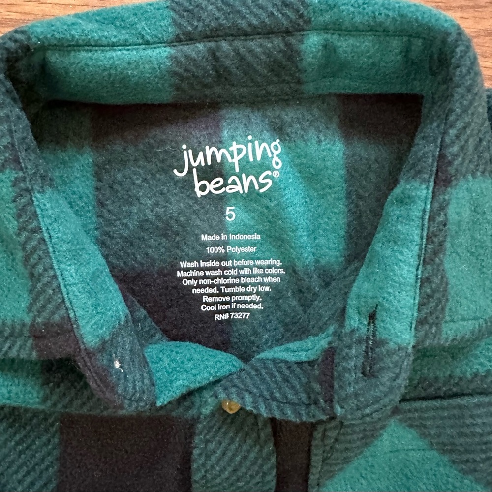 Jumping Beans Boys Size 5 Button Up Shirt Fleece Green Black Buffalo Plaid EUC! - Picture 5 of 7